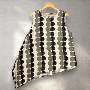 FOIL Linen Asymmetrical Tunic Top Womens 12 NZ Abstract Dot Sleeveless Artwear
